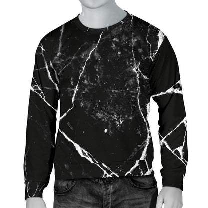 Black White Natural Marble Print Men's Crewneck Sweatshirt GearFrost