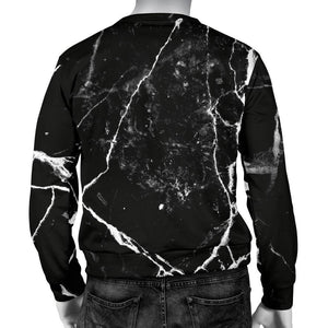 Black White Natural Marble Print Men's Crewneck Sweatshirt GearFrost