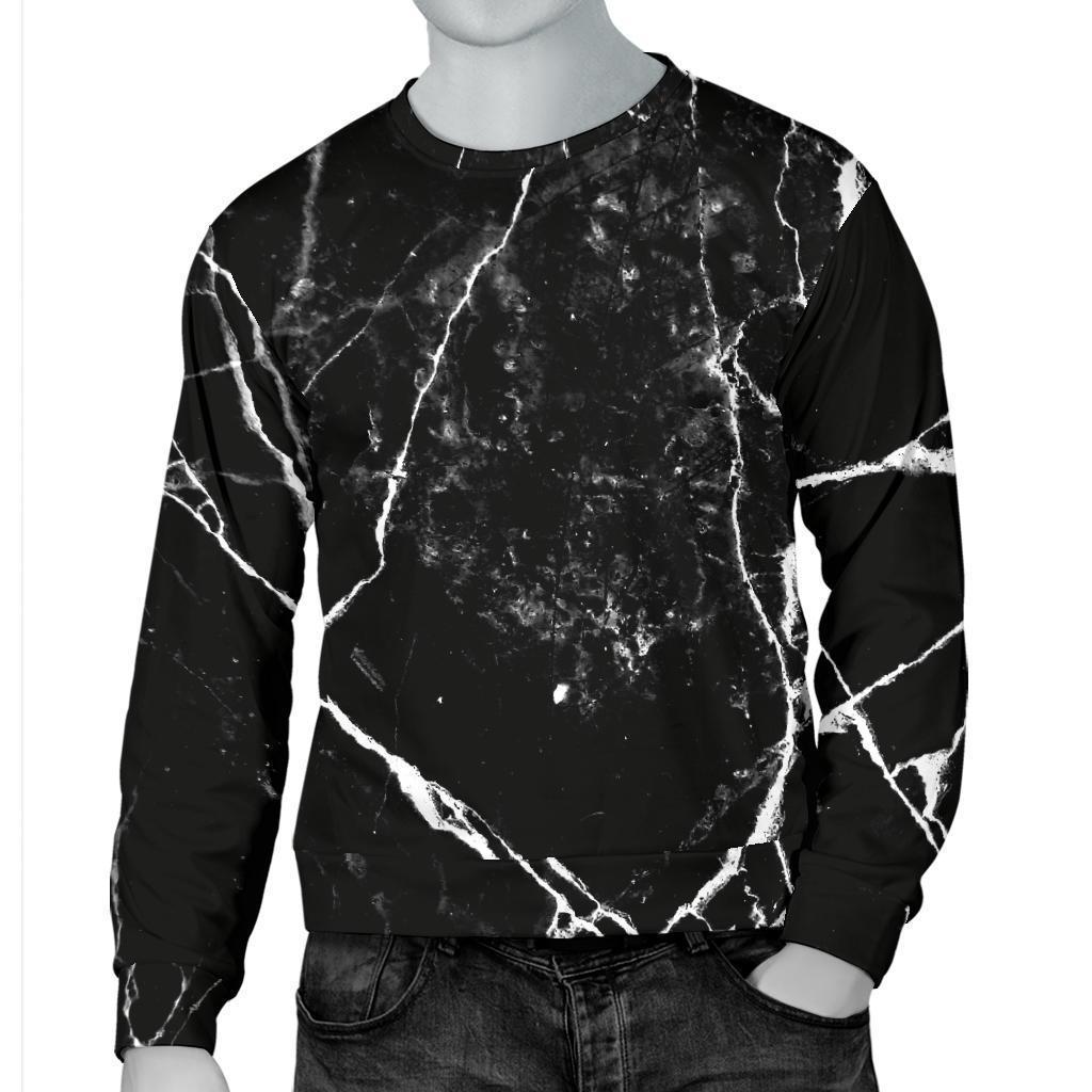 Black White Natural Marble Print Men's Crewneck Sweatshirt GearFrost