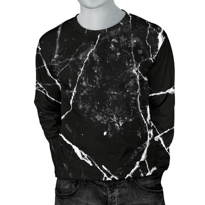 Black White Natural Marble Print Men's Crewneck Sweatshirt GearFrost