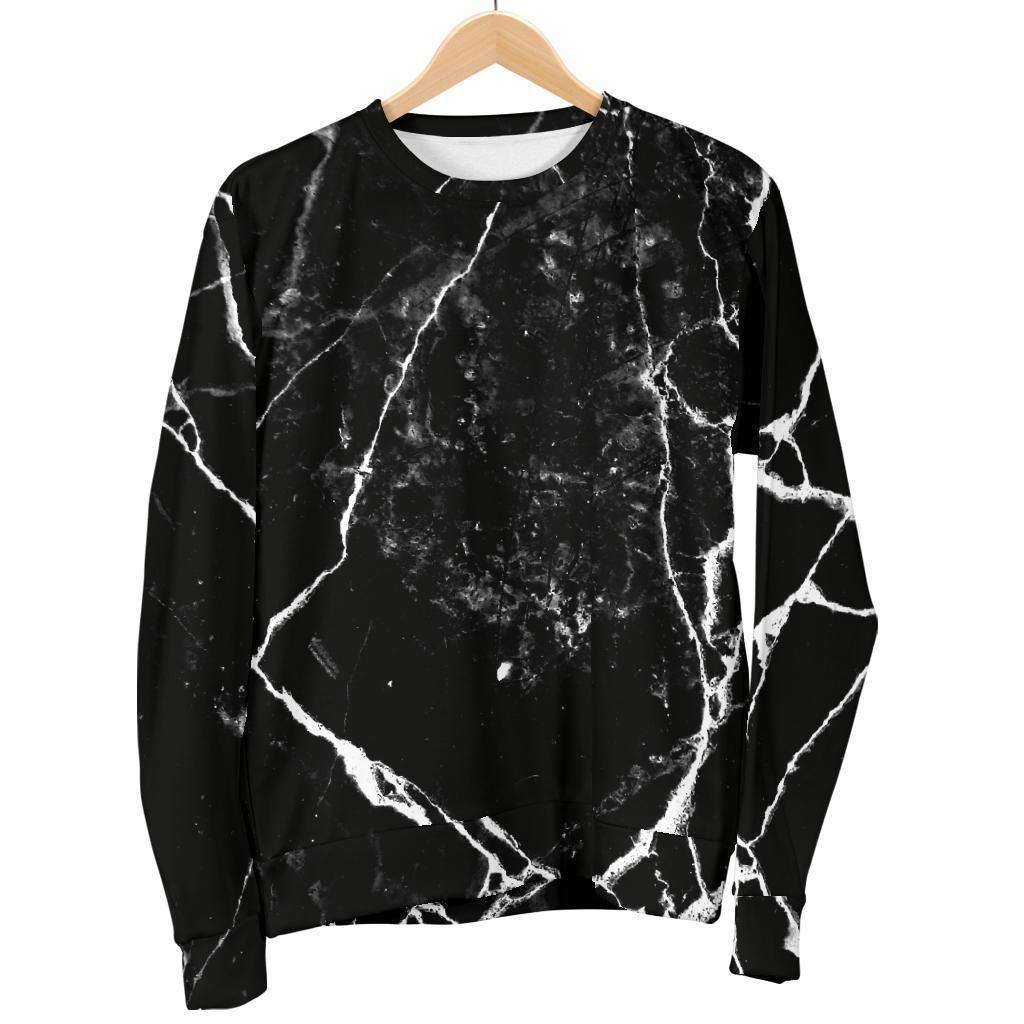 Black White Natural Marble Print Men's Crewneck Sweatshirt GearFrost
