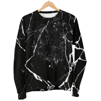 Black White Natural Marble Print Men's Crewneck Sweatshirt GearFrost