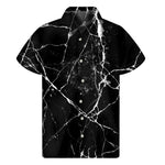 Black White Natural Marble Print Men's Short Sleeve Shirt