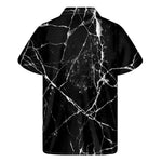 Black White Natural Marble Print Men's Short Sleeve Shirt