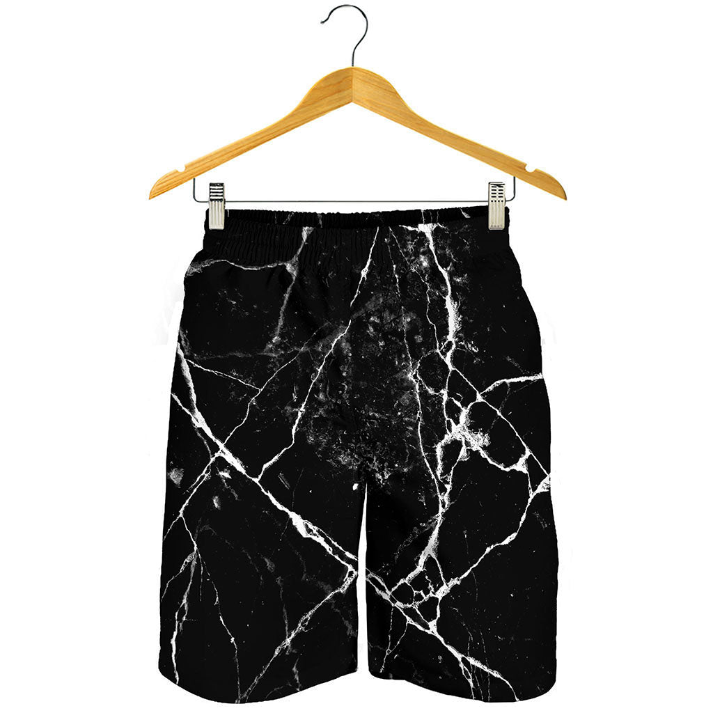 Black White Natural Marble Print Men's Shorts