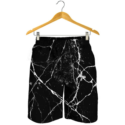 Black White Natural Marble Print Men's Shorts