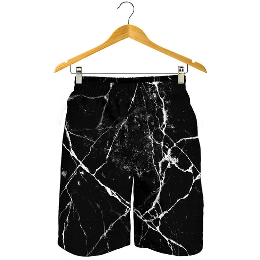 Black White Natural Marble Print Men's Shorts