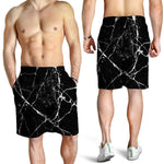 Black White Natural Marble Print Men's Shorts