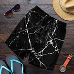 Black White Natural Marble Print Men's Shorts