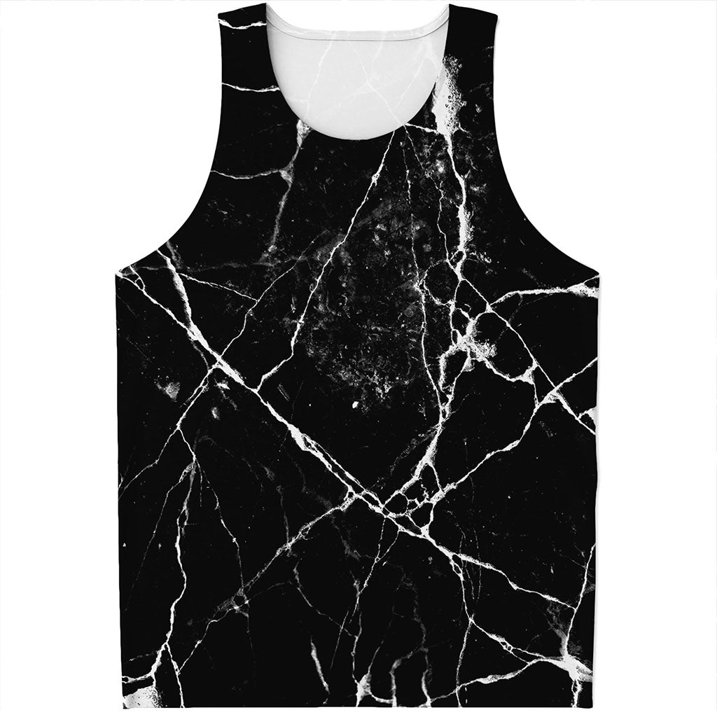 Black White Natural Marble Print Men's Tank Top