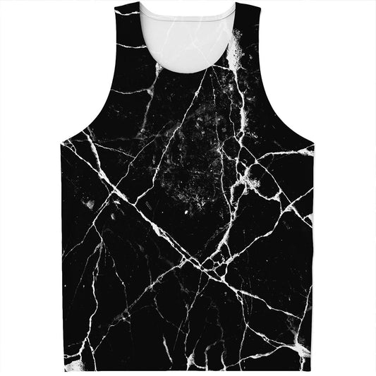Black White Natural Marble Print Men's Tank Top