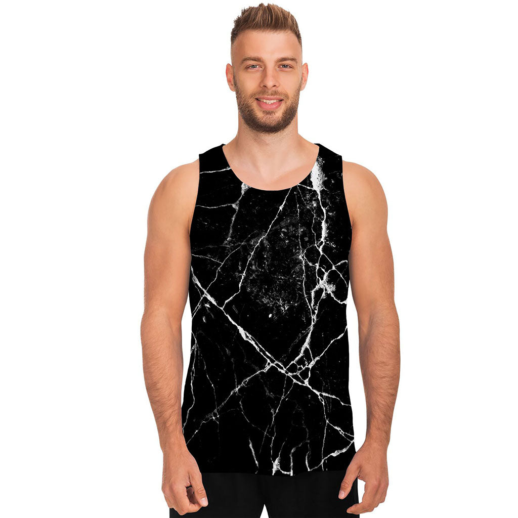 Black White Natural Marble Print Men's Tank Top
