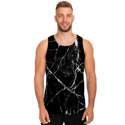 Black White Natural Marble Print Men's Tank Top