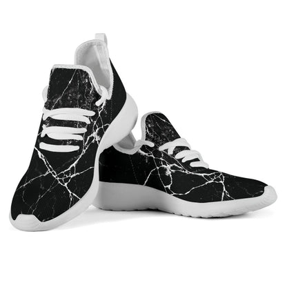 Black White Natural Marble Print Mesh Knit Shoes GearFrost