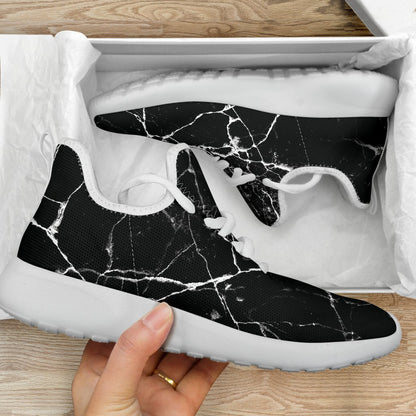 Black White Natural Marble Print Mesh Knit Shoes GearFrost