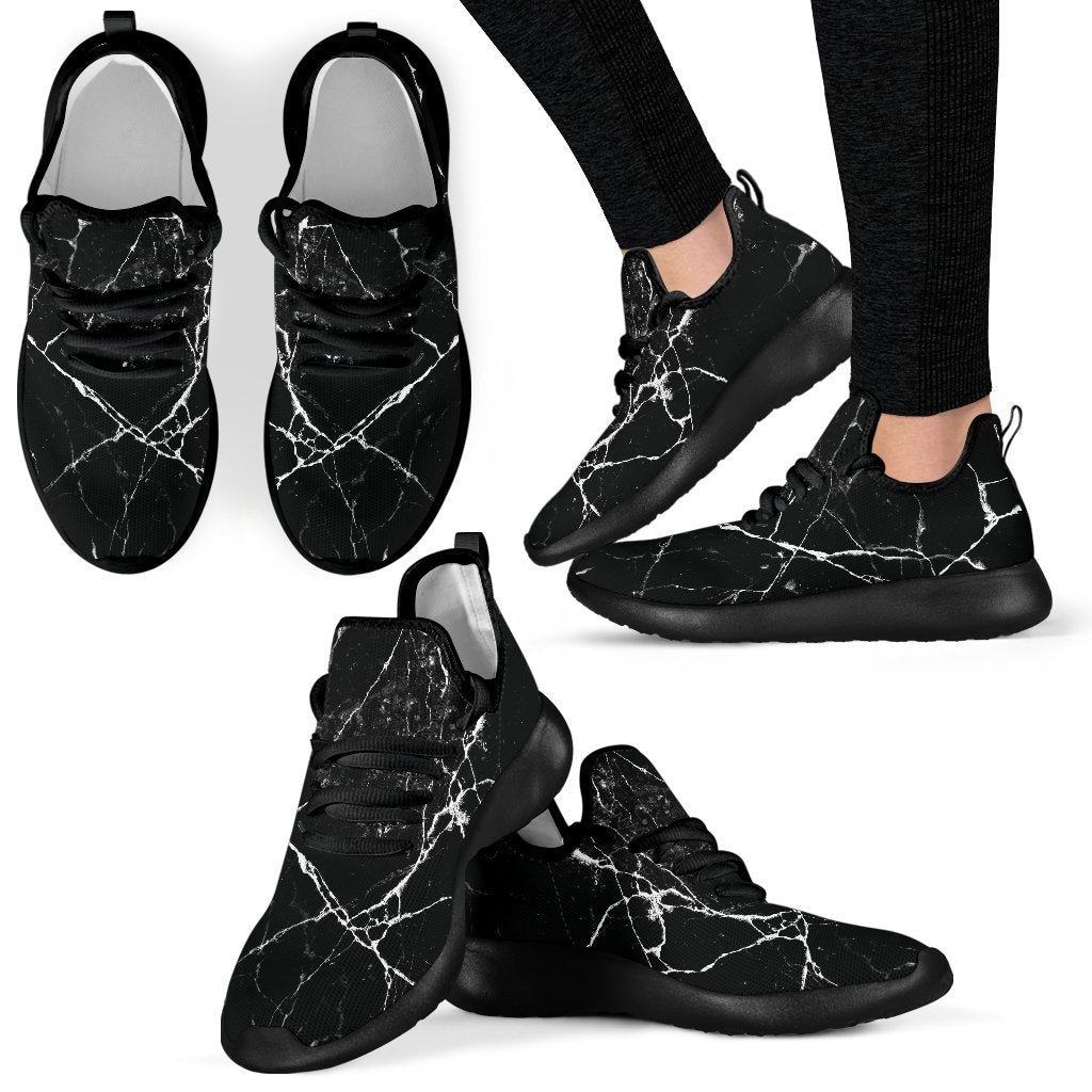 Black White Natural Marble Print Mesh Knit Shoes GearFrost