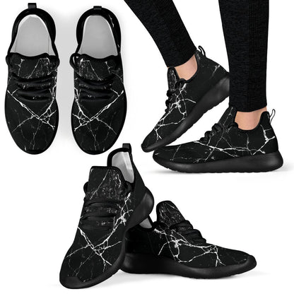 Black White Natural Marble Print Mesh Knit Shoes GearFrost