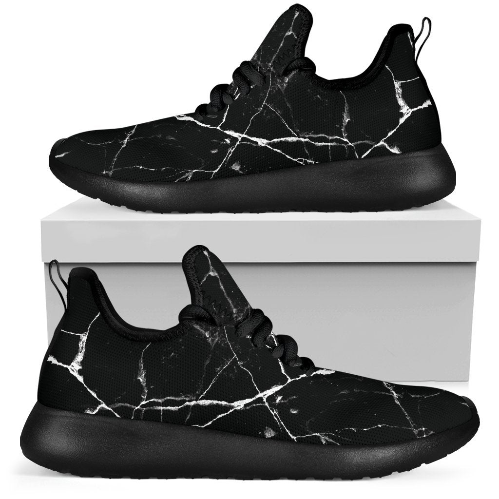 Black White Natural Marble Print Mesh Knit Shoes GearFrost