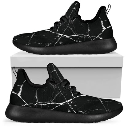 Black White Natural Marble Print Mesh Knit Shoes GearFrost