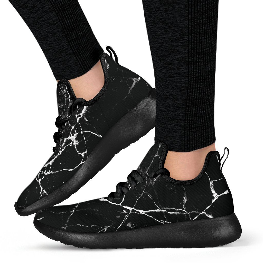 Black White Natural Marble Print Mesh Knit Shoes GearFrost