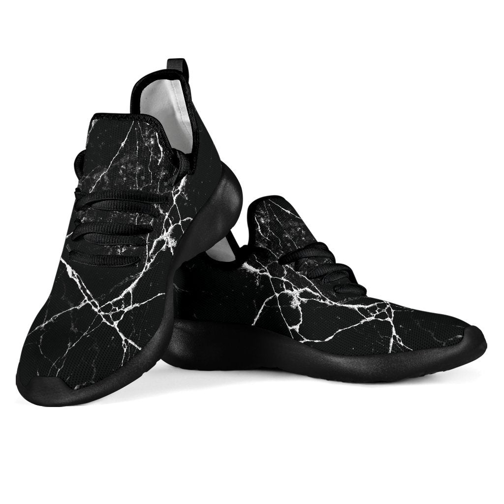 Black White Natural Marble Print Mesh Knit Shoes GearFrost