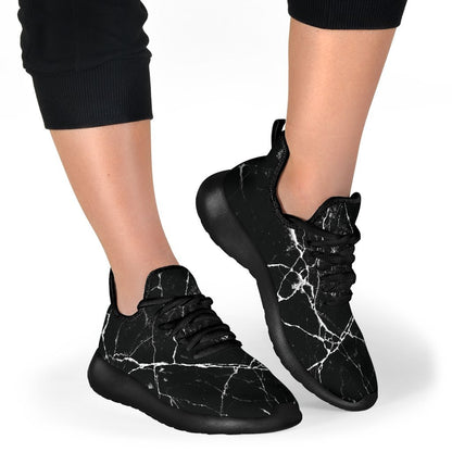 Black White Natural Marble Print Mesh Knit Shoes GearFrost