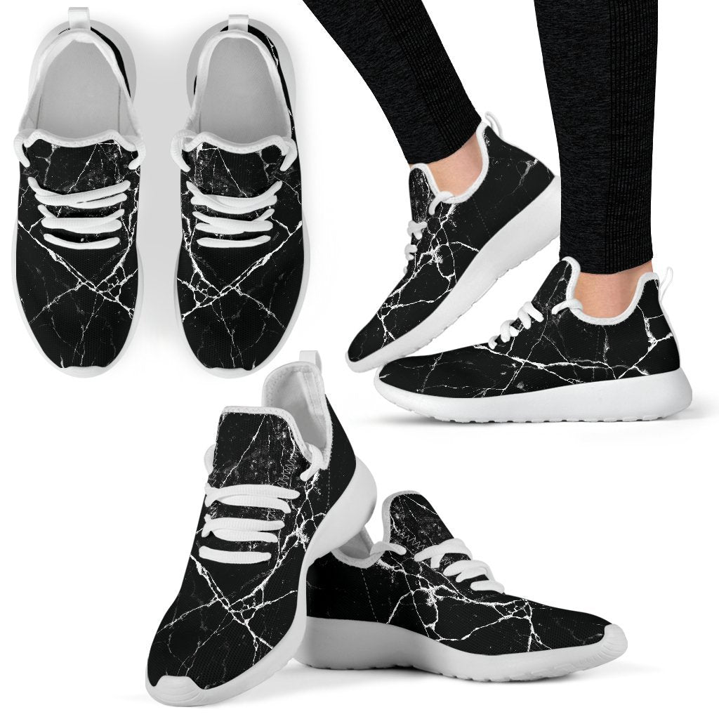 Black White Natural Marble Print Mesh Knit Shoes GearFrost