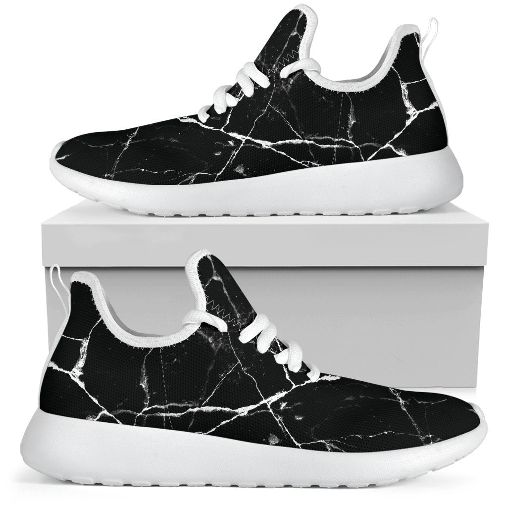 Black White Natural Marble Print Mesh Knit Shoes GearFrost