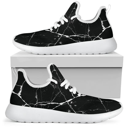Black White Natural Marble Print Mesh Knit Shoes GearFrost