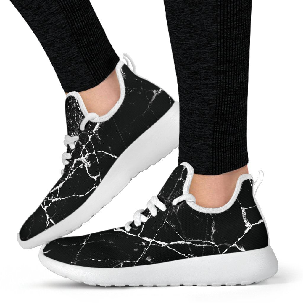 Black White Natural Marble Print Mesh Knit Shoes GearFrost