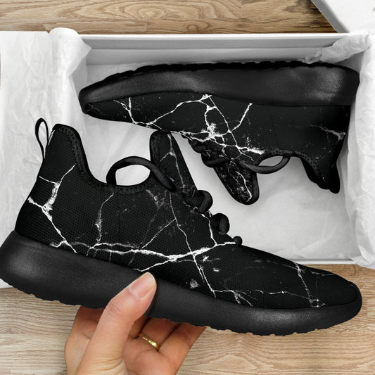 Black White Natural Marble Print Mesh Knit Shoes GearFrost