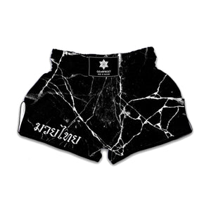 Black White Natural Marble Print Muay Thai Boxing Shorts