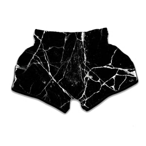 Black White Natural Marble Print Muay Thai Boxing Shorts