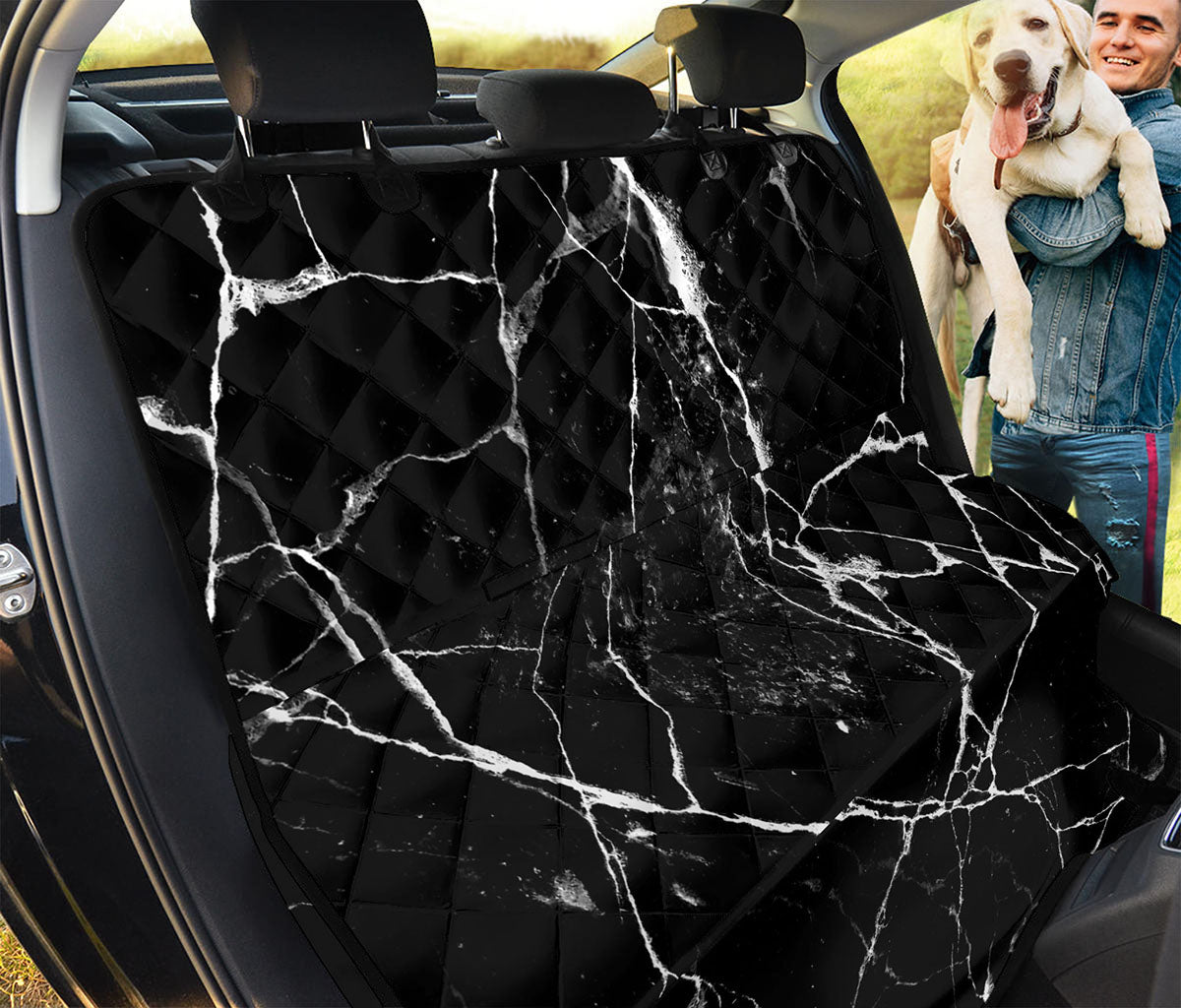 Black White Natural Marble Print Pet Car Back Seat Cover