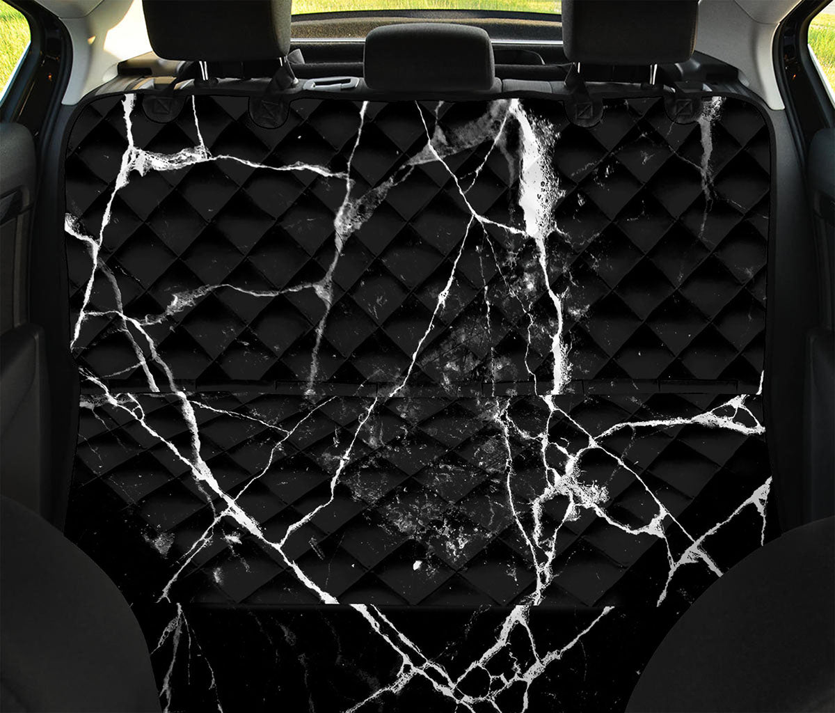 Black White Natural Marble Print Pet Car Back Seat Cover