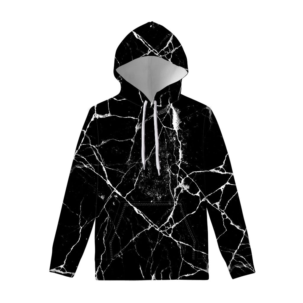 Black White Natural Marble Print Pullover Hoodie