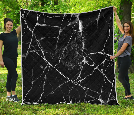 Black White Natural Marble Print Quilt