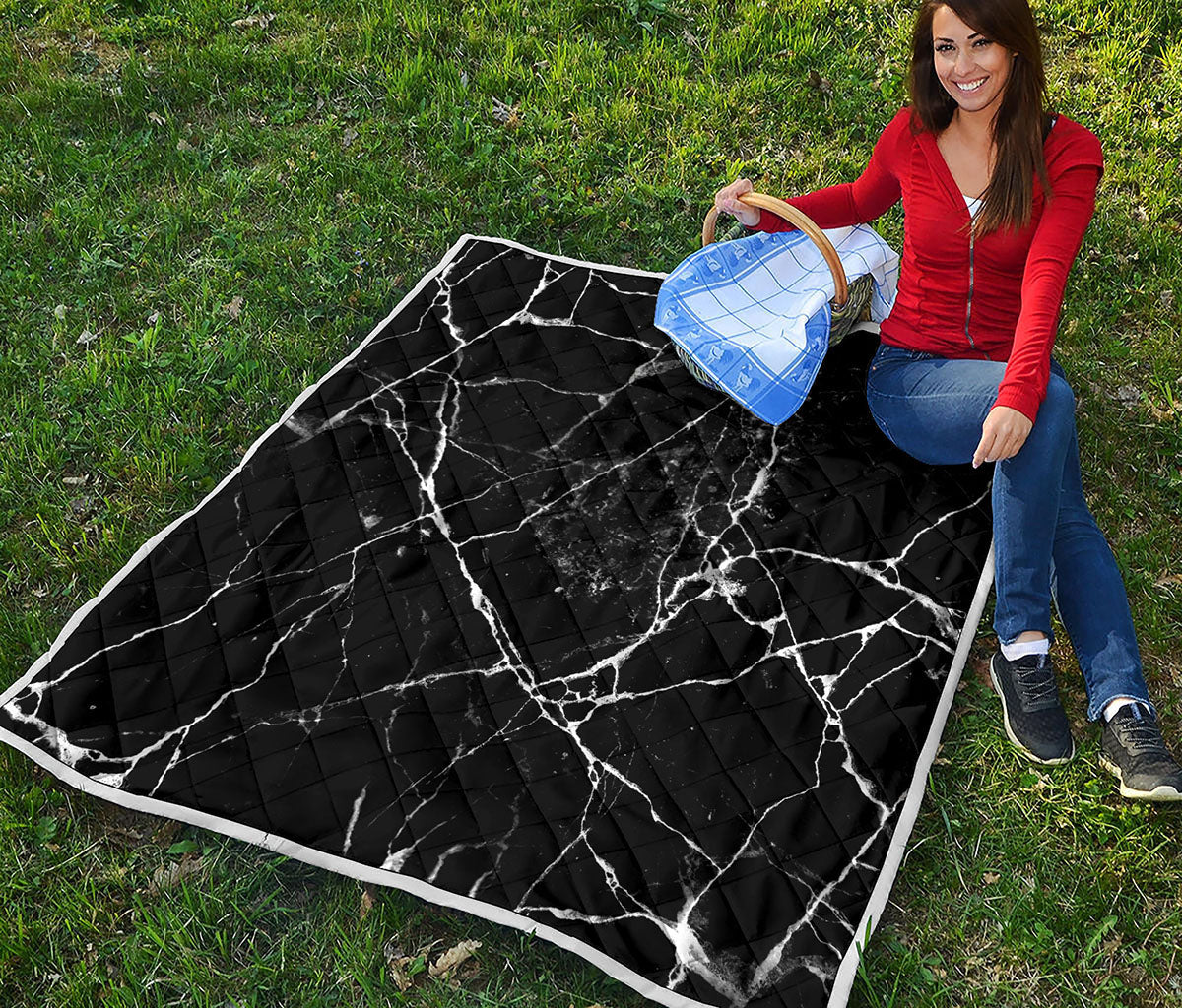Black White Natural Marble Print Quilt