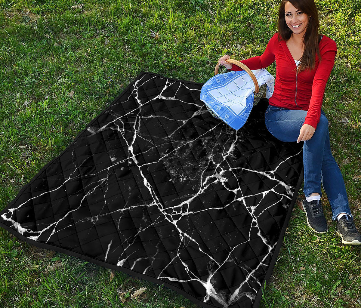Black White Natural Marble Print Quilt