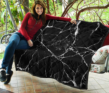 Black White Natural Marble Print Quilt