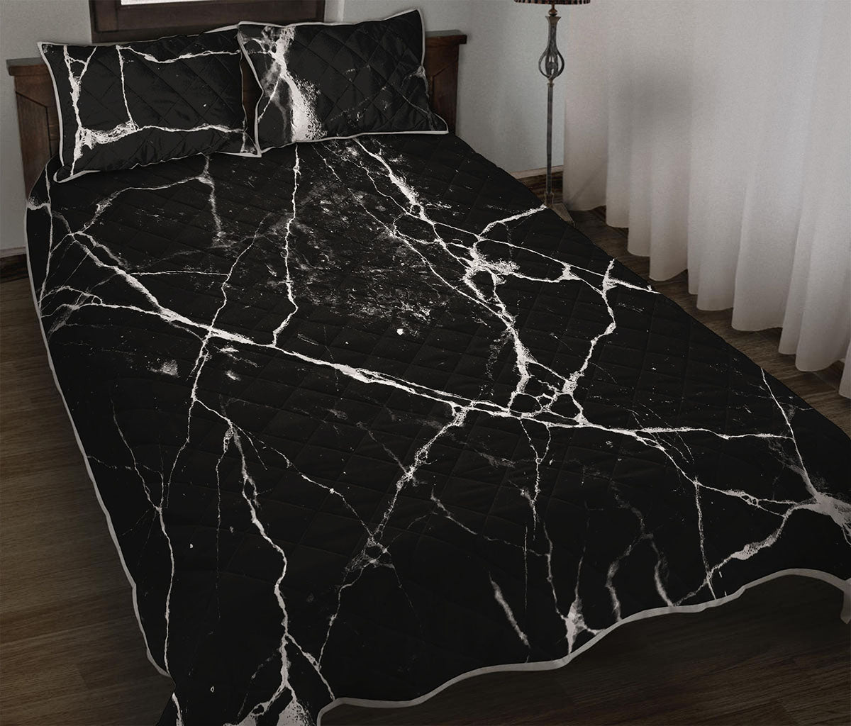 Black White Natural Marble Print Quilt Bed Set