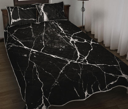 Black White Natural Marble Print Quilt Bed Set