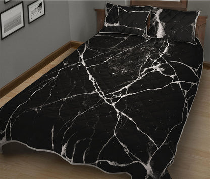 Black White Natural Marble Print Quilt Bed Set