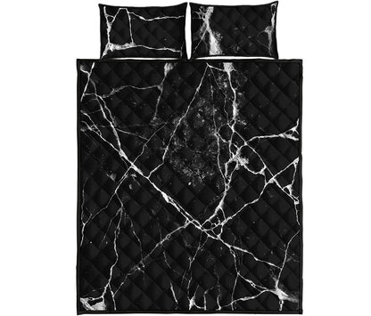 Black White Natural Marble Print Quilt Bed Set