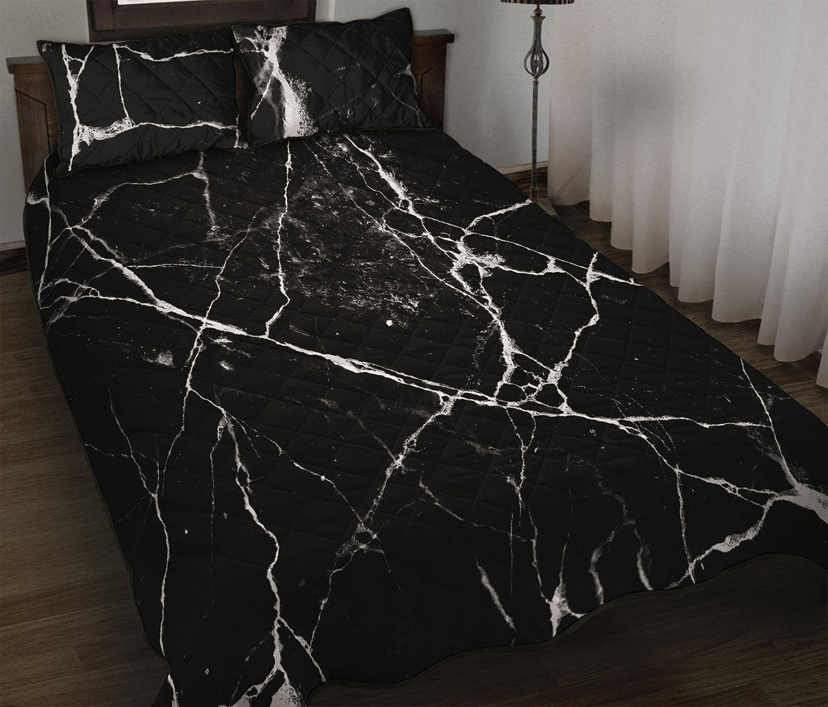Black White Natural Marble Print Quilt Bed Set
