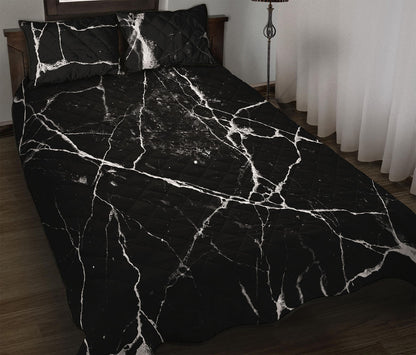 Black White Natural Marble Print Quilt Bed Set