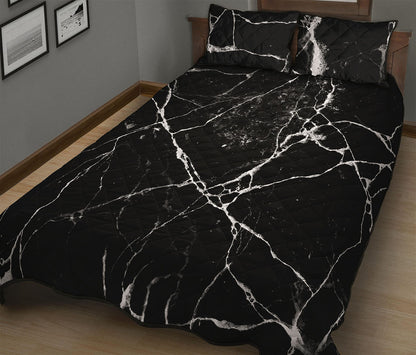 Black White Natural Marble Print Quilt Bed Set