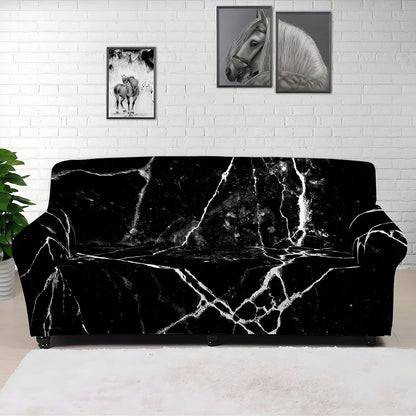 Black White Natural Marble Print Sofa Cover