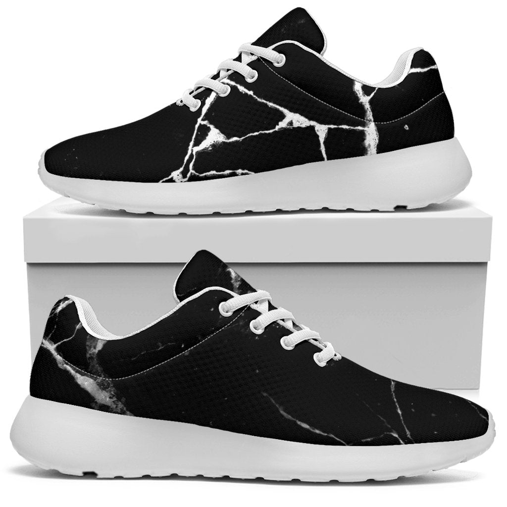 Black White Natural Marble Print Sport Shoes GearFrost