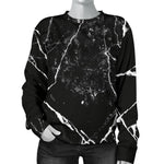 Black White Natural Marble Print Women's Crewneck Sweatshirt GearFrost